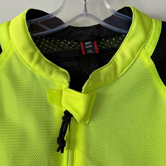 First Gear Mesh Motorcycle Jacket Medium Neon Yellow Armor Elbow Shoulder Back - Picture 2 of 16